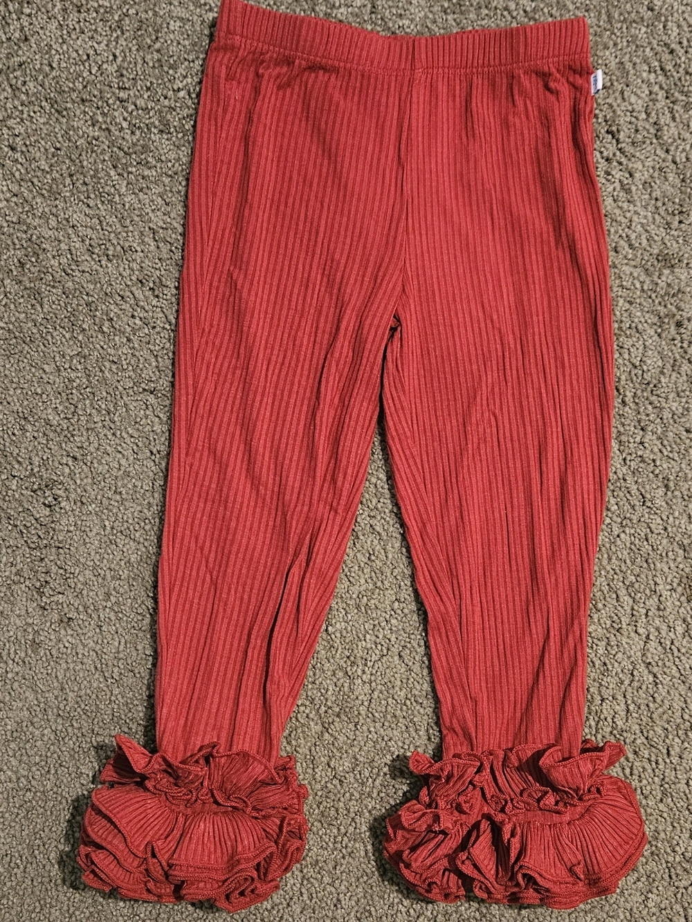 Posh Peanut Red Ribbed Leggings with Ruffle Ankles